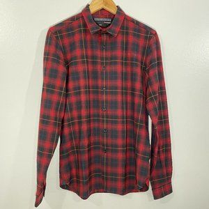 The Kooples Plaid Slim Fit Long Sleeve Wool Shirt